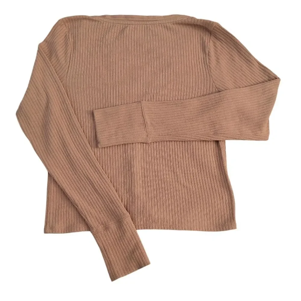 Abercrombie & Fitch Tan Ribbed Button Down Front Fitted Viscose Cardigan‎ Large
